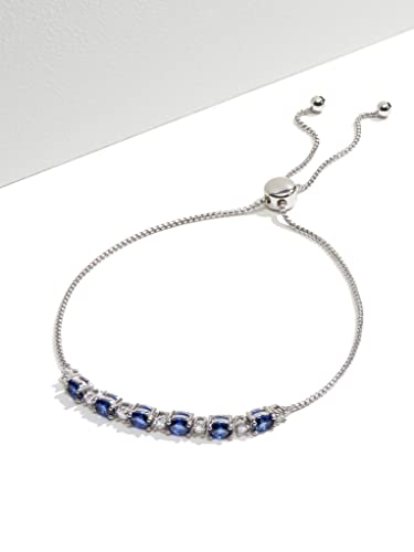Amazon Essentials 0.175 cttw Lab Grown Diamond and Created Blue Sapphire 925 Sterling Silver Bar Bolo Adjustable Bracelet (H-I Color, I1 Calarity) (previously Amazon Collection)2