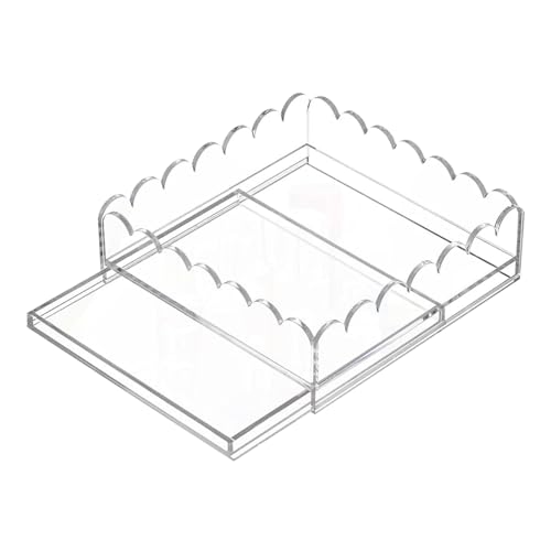 Compartimento acrílico - borde peinado decorativo, diseño transparente transparente, organizador de almacenamiento versátil, elegante caja de soporte de exhibición | Para arte fotos notas vanidad baño