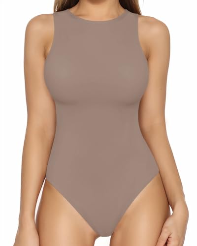 Image of MANGOPOP Women's Tank Top Bodysuit Crew Neck Sleeveless Racerback Halter Ribbed Body Suits Sexy Summer Going Out Tops