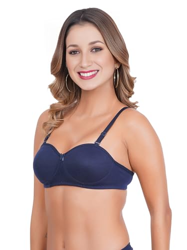 Image of Women Half Cup Padded Bra - Made of Pure Cotton Full Coverage Non Wired Seamless Pushup Soft Cup for T-Shirt Saree Dress Sports Garment for Daily Use Everyday