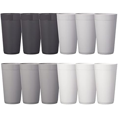 US Acrylic Newport 20 ounce Unbreakable Plastic Stackable Water Tumblers in Grey Stone | Set of 12 Drinking Cups | Reusable, BPA-free, Made in the USA, Top-rack Dishwasher and Microwave Safe Cover