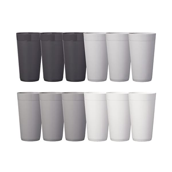 US Acrylic Newport 20 ounce Unbreakable Plastic Stackable Water Tumblers in Grey Stone | Set of 12 Drinking Cups | Reusable, BPA-free, Made in the USA, Top-rack Dishwasher and Microwave Safe