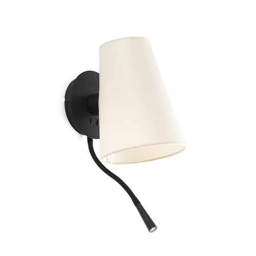 Faro 20032-88 Wandleuchte lupe E27 15W Stahl schwarz Beige L17cm H42cm dimmbar