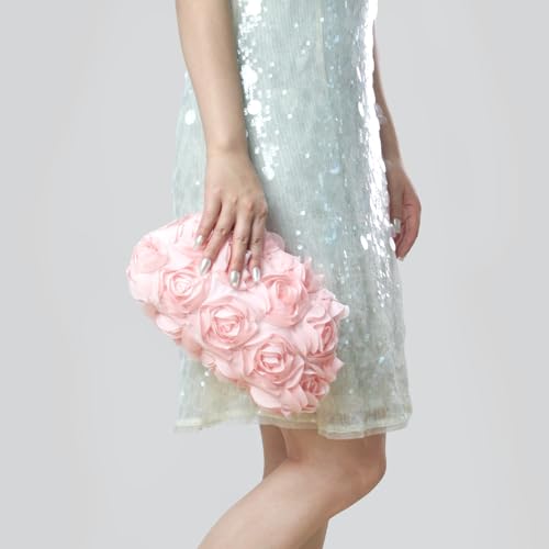 Image of 3D Flower Evening Bag for Women Elegant Floral Bridal Handbags Rose Clutch Purse for Wedding, Prom, Cocktail Party,Date Night