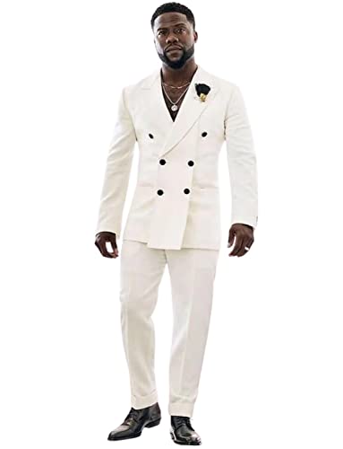 Men's Double Breasted Suit Peak Lapel 2 Pieces Jacket Pants Set for Wedding Party Daily
