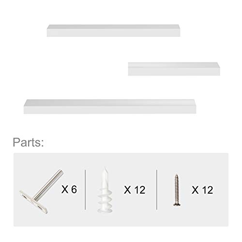 Mkono Floating Shelves White Wood Wall Mounted Rustic Modern Shelf Set Of 3 Photo Display Ledges With Invisible Bracket For Living Room Bedroom Bathroom 4" Deep #TOP6