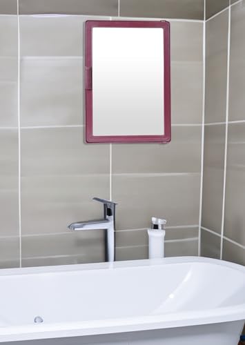 Image of PGen Small Size Mini Wall Mounted Mirror Storage Cabinet Organiser Shelf for Bathroom Kitchen Washbasin Dressing Room (Marooon)