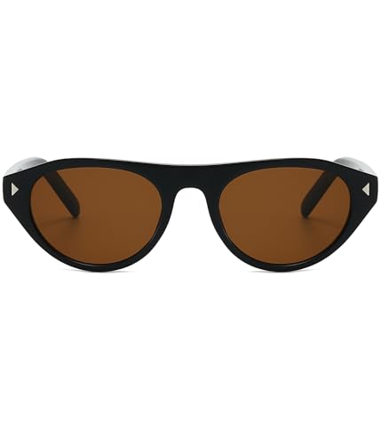 Image of EYLRIM Retro Oval Cat Eye Sunglasses for Women Men Trendy Flat Top Narrow Cateye Shades UV400 Protection