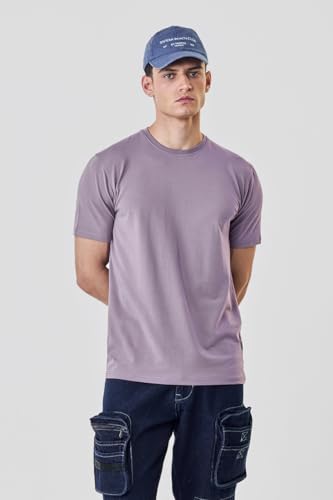 Image of SNITCH Men Slim Fit Cotton Lycra T-Shirt | Minimalist Pullover Short Sleeve Crew Neck Styling | Breathable Stretchable Soft Texture Casual Everyday Wear Plain Tee