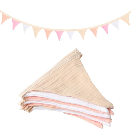 Loghogu - Banderín de banderín, 12 banderas, guirnalda rosa, triángulo de 9 pies, guirnalda de tela de algodón de doble cara para habitación de niñas, sala de juegos, guardería, pared, baby shower,
