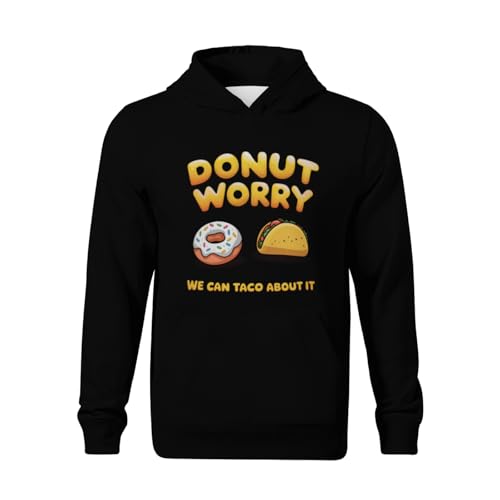 Kids Vintage Funny Donut Worry We Can Taco About It Boys Girls Lightweight Kangaroo Pocket Fleece Hoodies2