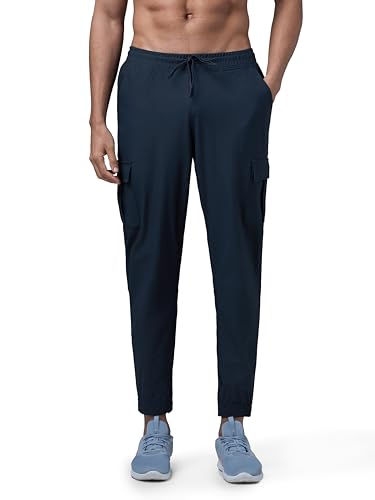 Image of TECHNOSPORT Men's Solid Slim Fit Sports Cargo Joggers DURACOOL+ Quick Dry Breathable Moisture Wicking Stretch Gym Track Pants Running Training Fitness Activewear