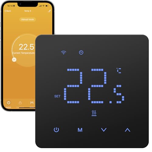Beok Termostato eléctrico para calefacción por Suelo Radiante WiFi Termostato de calefacción programable por días con Sensor, Compatible con Tuya Alexa