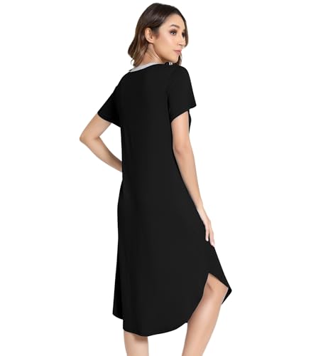 Image of NACHILA Nightgowns for Women-Viscose Made from Bamboo,Short Sleeve Nightshirts V Neck Sleep Shirt Loose Sleep Dress