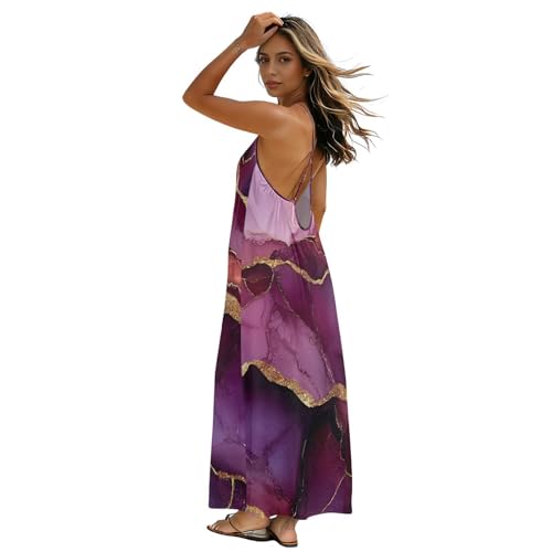 Robe caraco sans manches dos nu pour femme | Tenue de plage violette M
