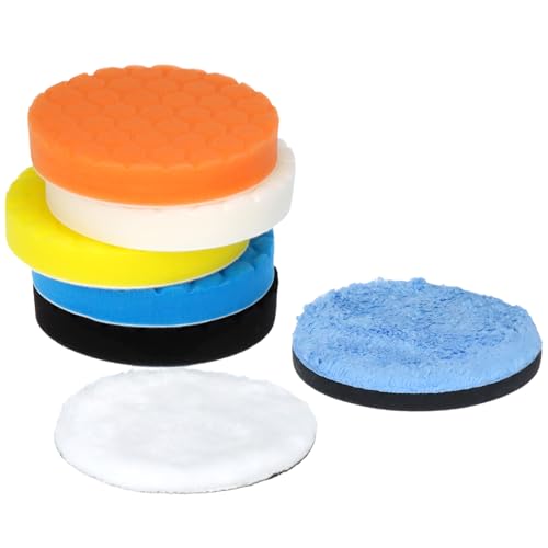 QWORK 7 Stück Polierpads Set 125mm Polierschwamm & Mikrofaser Pads für Exzenter Poliermaschine Auto Glas Möbel