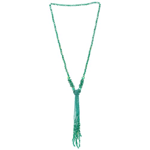 COOLSTEELANDBEYOND Bohemio Cuentas Borla Collar, Verde Cristal Collar Lariat, Y-Forma Nudo Collar Largo, Festivales
