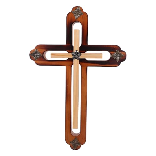 Cruz de pared de madera de caucho 34x23x3 cm decoracion cristiana rustica