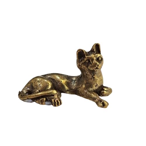 Thai SawasdeeThai Amulet Wealth and Fortune Miniature Brass Lying Down Cat Figurines, 1 pc, sz. 3 x 2 x 1.5 cm, is a Symbol of Wealth and Fortune, Bringing Luck, Prosperity, and Love to Your Space.