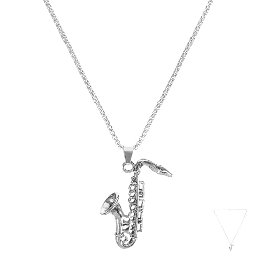 LALADEFIEE Collier Pendentif Saxophone en Acier Inoxydable Pendentif Musique Original pour Femme Chaîne Légère et Solide Bijou Créatif Festival Présent Anniversaire ou Saint-Valentin