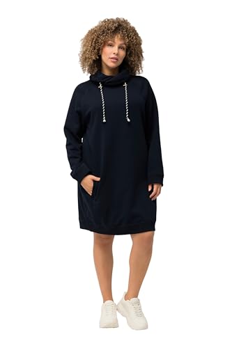 Ulla Popken Damen Sweatkleid, Stehkragen, Langarm, Taschen Kleid, Marine, 46-48 EU