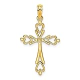 16mm 10k gold religious faith cross cut out with love heart ends charm pendant necklace jewelry gifts for women