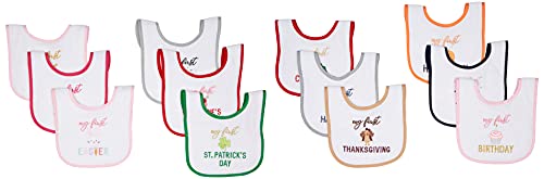 Image of Hudson Baby Unisex Baby Cotton Terry Drooler Bibs with Fiber Filling, Girl Holiday, One Size