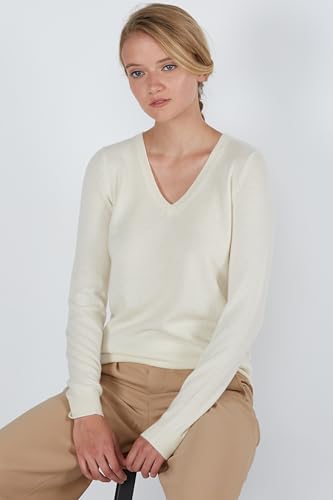 Image of JENNIE LIU Women's 100% Pure Cashmere Long Sleeve Pullover V Neck Sweater