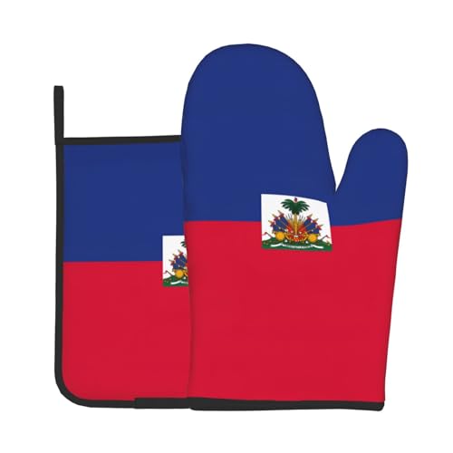 Haitian Flag Kitchen Oven Glove - Oven Mitts and Pot Holders, Kitchen Oven Gloves for Microwave, Baking,