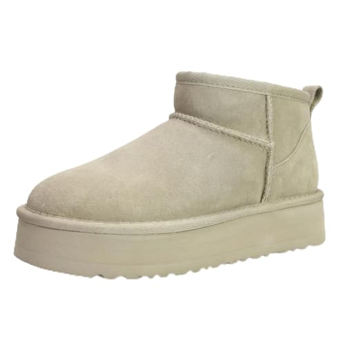 Procity Damen Echt Leder Classic Mini Platform Boots Stiefeletten Warm Gefüttert Plateau Boots mit der Profilsohle Sand 36
