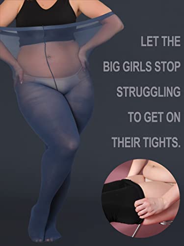 Image of HONENNA Queen Plus Size Tights Semi Opaque Control Top High Waist Stockings Nylons Pantyhose for Women 1X 2X 3X 4X 5X 6X