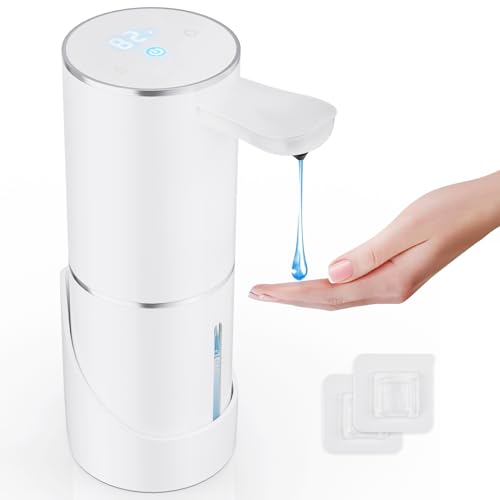 HYICO Automatic Soap Dispenser Touchless, 15.55 oz/460mL USB C Rechargeable Hand Sanitizer Dispenser with Auto Clean, 5 Adjust Volume,°C&? Display, Waterproof Pump for Bathroom Kitchen (White-Liquid)