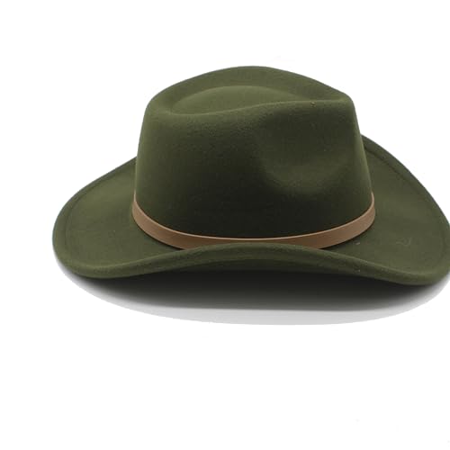 Image of LIDHAY Women Men Classic Felt Wide Brim Western Cowboy Cowgirl Hat with Belt Buckle