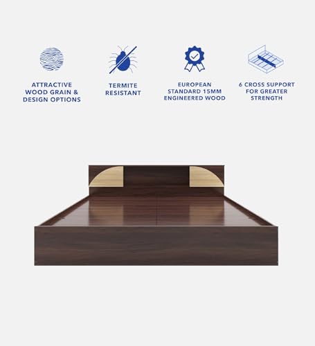 Image of Mintwud Pepperfry Engineered Wood Vida King Size Bed with Headboard and Box Storage | Wooden Double Bed Cot palang Furniture for Bedroom Living Room and Home (Walnut Melamine Finish)