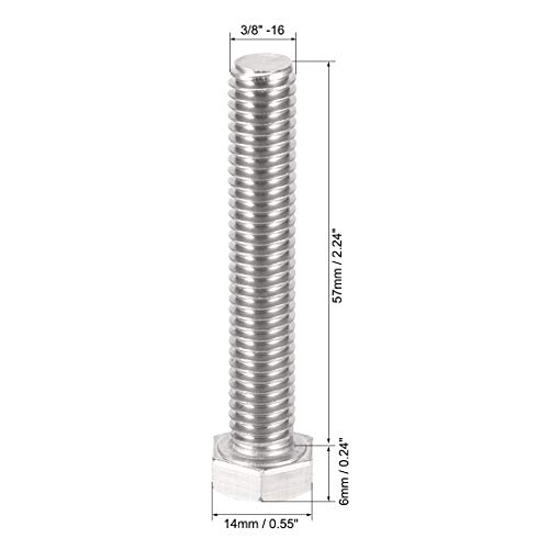 Image of uxcell 3 /8-16x2-1 /4 Hex Bolts 304 Stainless Steel Hexagon Screw Bolt 5pcs
