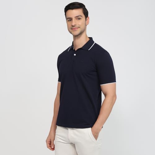 Image of Park Avenue Men Slim Fit Solid Pattern Cotton Polyester Blend Half Sleeve Polo Neck Casual T-Shirt