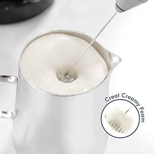 Image of Powerful Milk Frother Handheld Foam Maker, Mini Whisk Drink Mixer for Coffee, Cappuccino, Latte, Matcha, Hot Chocolate, With Stand, Grey
