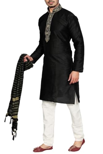 MKP9005 Black and Ivory Men's Kurta Pyjama Indian Suit Bollywood Sherwani2