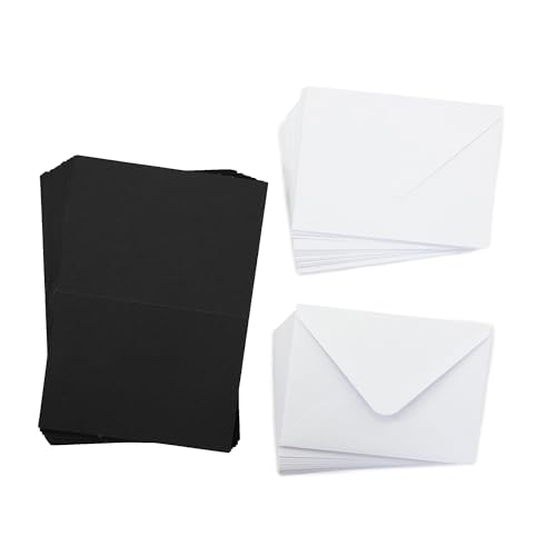Image of Crafter's Companion - A6 Black Card & White Envelopes - Pack of 100 - Includes 50 Black Card Blanks & 50 White Envelopes - Greate for a Variety of Occasions