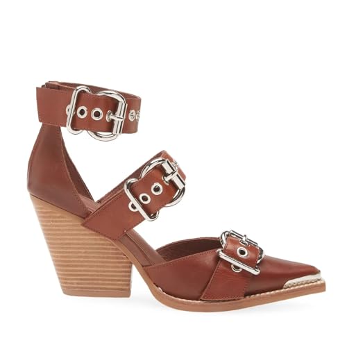 Agodor Chunky Heels for Women Wedge Stacked Heeled Sandals Pointed Toe Pumps Metal Buckle Straps Dress Shoes4