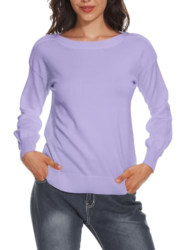 Women's Boat Neck Long Sleeve Sweaters Casual Lightweight Knit Pullover Tops Fall Winter Trendy4