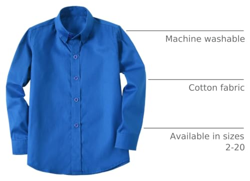 Image of Boys' Button Down Dress Shirts Kids Long Sleeve Solid Collared Uniform Shirt for Toddler Boy (Size 2T-20)