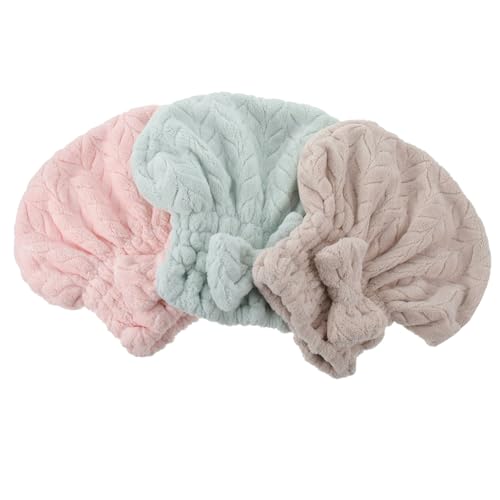 VALICLUD 3 Piezas Toalla Secado Cabello Coral Suave Absorbente con Diseño Lazo para Mujer Uso Hogar Rápida y Cómoda