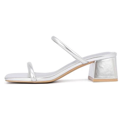 Image of Goderci Women's Chunky Block Low Heeled Sandals | 2 Strap, Square Open Toe, Slip On, Mule Heels
