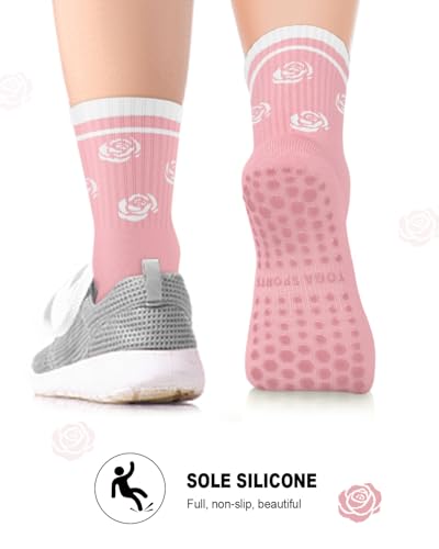 Image of Aoliks 6 Pairs Pilates Grip Socks for Women, Non-slip Yoga Athletic Socks for Barre Ballet Barefoot Workout Hospital