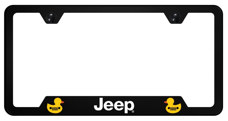 Au-TOMOTIVE GOLD INC. Officially Licensed Jeep Duck Printed Black Polycarbonate Notched License Plate Frame (2 Ducks)