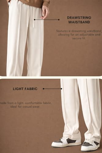 Image of CREVIO Men's Loose Fit Wide Leg Trousers with Elastic Waist & Drawstring - Casual Baggy Straight Pants for Men, Soft Comfortable Lounge Travel Street Style Trousers
