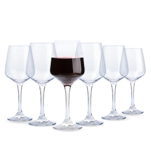 Reldor Wine Glasses Set of 6, 385ml – Premium Transparent Wine Glasses Set with Long Stem – Durable Rolled Rim Glassware for Red & White– Premium Glassware for Home, Restaurants & Birthday Gifts