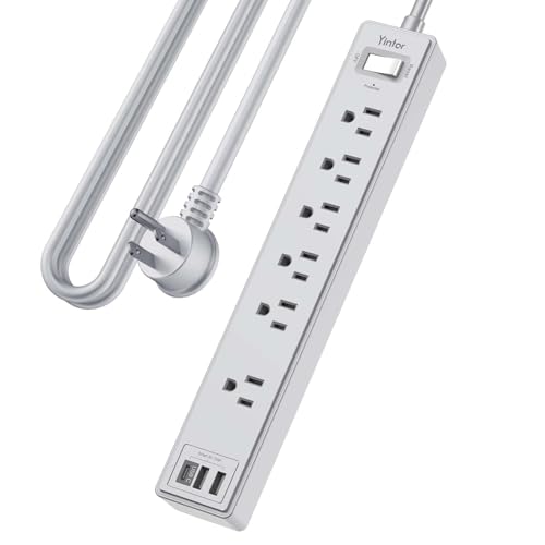 Image of 10Ft Power Strip Surge Protector - Yintar Extension Cord with 6 AC Outlets and 3 USB Ports for Home, Office, Dorm Essentials, 1680 Joules, ETL Listed, Grey