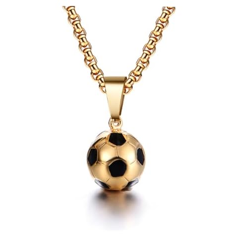 Rnivida Gold Plated Soccer Pendant Necklace Soild Stainless Steel Ball Necklace for Men,Soccer Jewelry Gifts for Ronaldo Messi Mbappe Soccer Stars Fans Cover